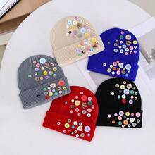 1pcs Niche Rhinestone Knitted Beanie - Multiple Colors Available, Autumn Winter Warm/Street Style Accessory, Eye-Catching Personality Headwear - Black - View 10