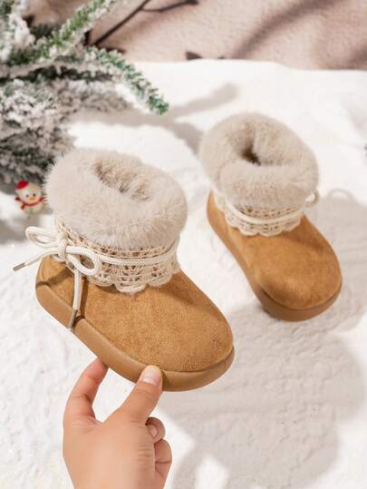 1 Pair Girls' Snow Boots, Autumn/Winter Matte Thickened Ankle Boots, Toddler/Small Child, Maillard Style, Non-Slip