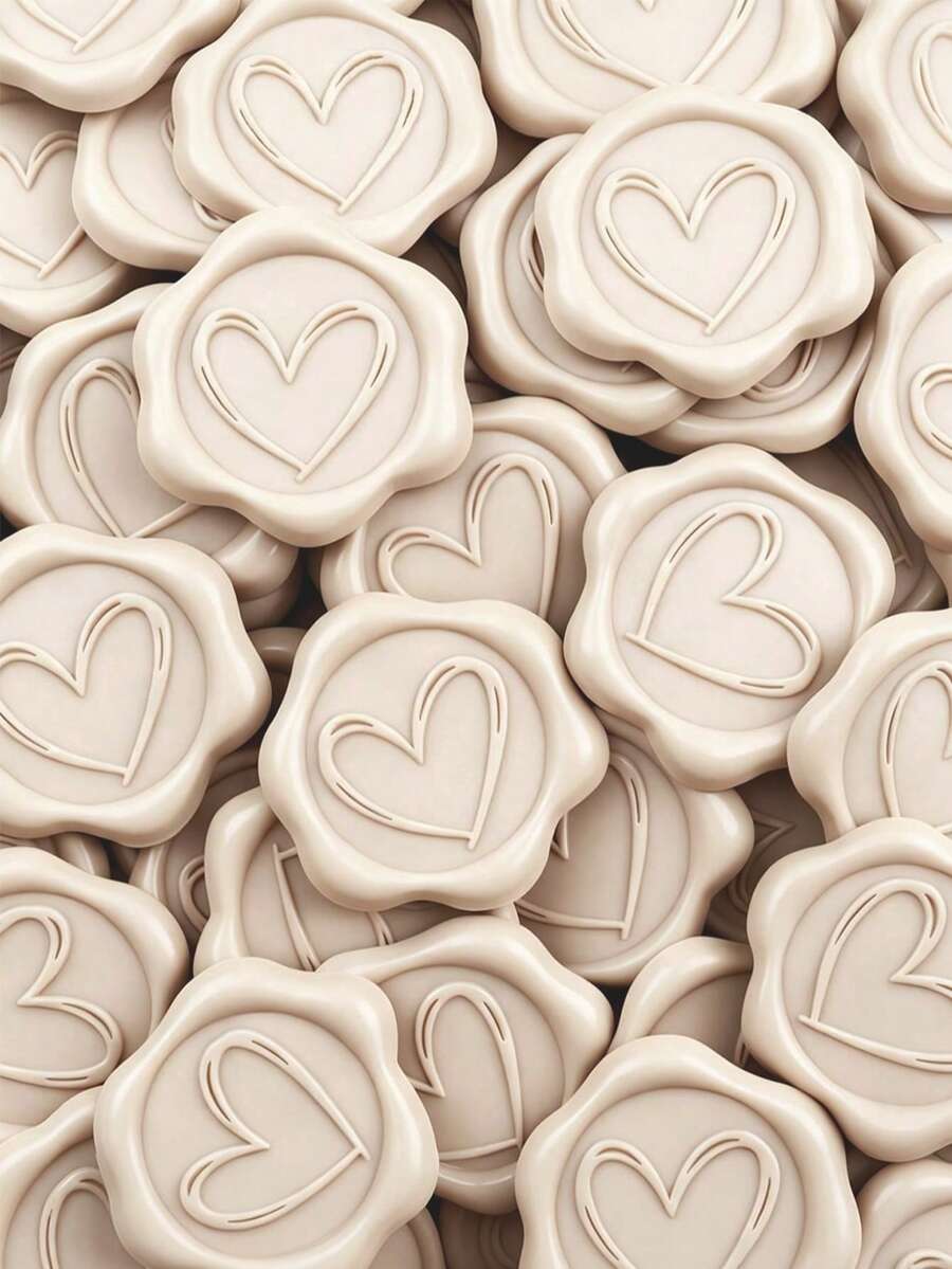 30 piezas Pegatinas autoadhesivas de sello de cera con patrón de corazón, adecuadas para regalos, invitaciones de boda, sobres - Beige