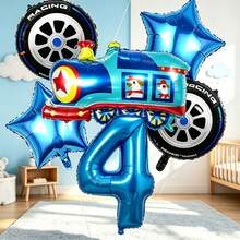 Train Theme Balloon Set, Includes Blue Number Balloons, Train-Shaped Balloons, Tire-Shaped Balloons, Star-Shaped Balloons, Suitable For Train Theme Birthday Party Decoration And Fun Train Engine Style Theme Party - View 7