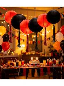 4/1 Set Halloween Black Paper Lanterns With Tassels, Black Paper Lanterns, Halloween Hanging Paper Lantern Set, Suitable For Indoor And Outdoor Halloween Party, Yard Trees, Porch, Ceiling Decoration Paper Lanterns - Multiple Styles - View 2