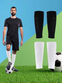 1 Pack Men's Anti-Slip Soccer Socks And Soccer Shin Guards, Anti-Slip Shin Guards Suitable For Basketball, Soccer, Sports - Multicolor - View 2