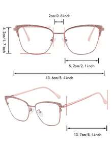 1 Pair Women's Metal Spring Temple Rhinestone Inlaid Vintage Exquisite Fashion Plain Lens Glasses - Pink Rose Gold - View 5