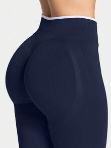 Women's Seamless High Waisted Butt Lifting Workout Leggings, 24" Tummy Control Compression Yoga Tights For Gym Running Training Sports - Navy Blue - View 2