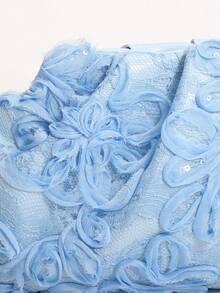 藍色柔軟蕾絲刺繡亮片拼接花卉 PU 百褶雲朵手拿包，附鏈條肩帶斜跨包（隨機花卉圖案） - 藍色 - 查看 8