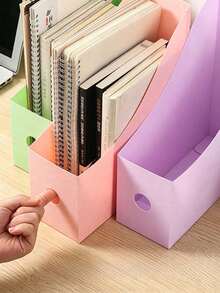 1/10pcs Desktop File Holder Student Data Rack Office Supplies Plastic Book Shelf File Storage Box Back To School - Multicolor - View 3
