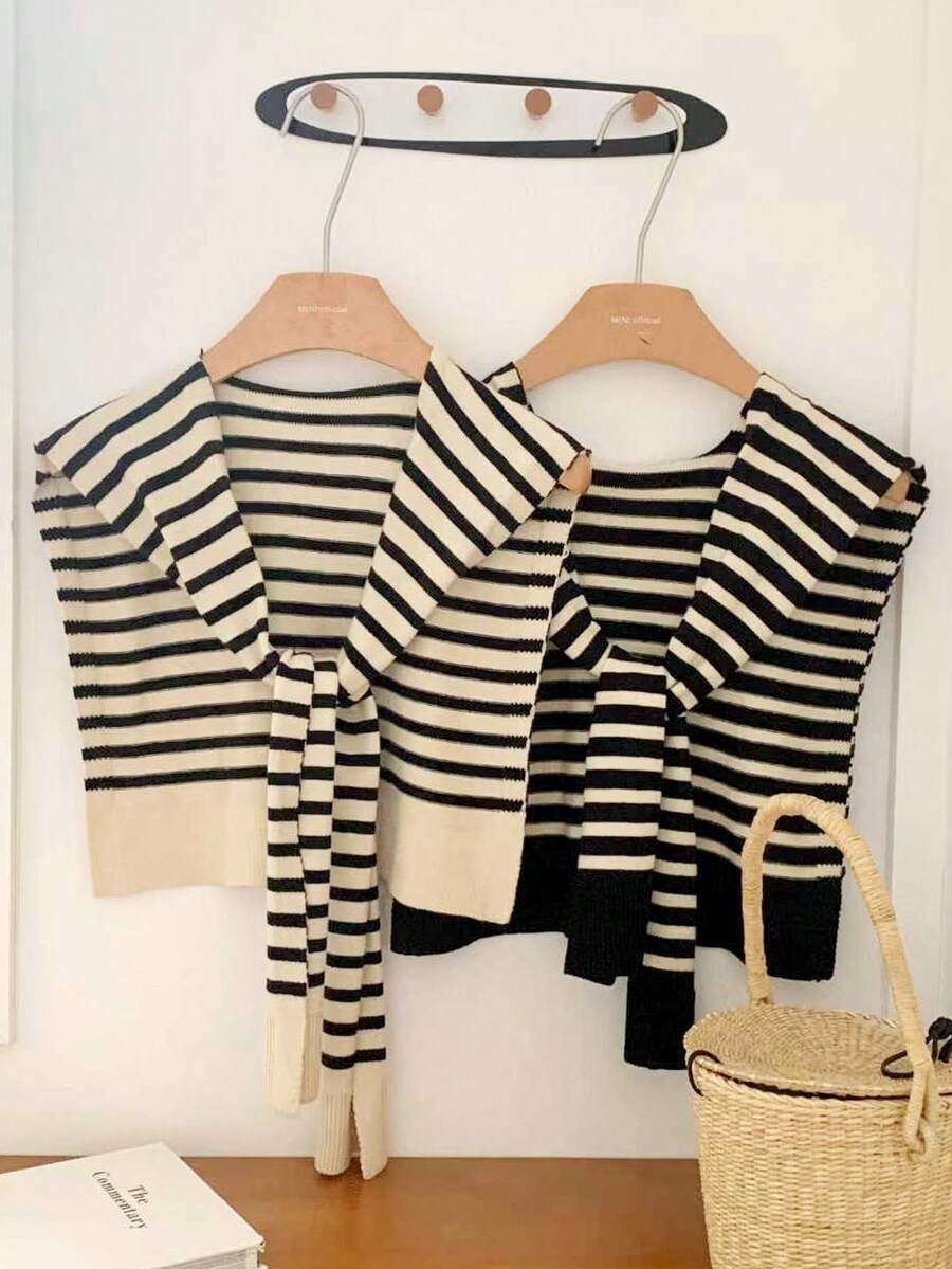 1 Women's Fashion Striped Knit Cardigan, Colorblock Small Shawl, Spring/Summer Sun Protection Multi-Functional Office Air-Conditioned Room Neck & Shoulder Protection Scarf Vest, All-Season Wear - Multicolor - View 1