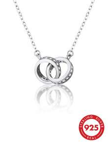 1pc S925 Sterling Silver Geometric Hollow Circle Necklace, Fashionable Light Luxury Personalized Exquisite Korean Minimalist Ins Cold Style Interlocking Design Niche Clavicle Chain, Suitable For Daily Casual Wear, Versatile Elegant Neck Accessory Gift - Ring - View 9
