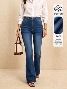 Hot Girl Style Flare Jeans - New Vintage High Waist - Dark Wash - View 1