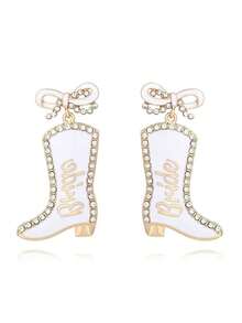 1 Pair Fashion Metal Enamel Bowknot Rhinestone Letter Boots Earrings Personalized Western Cowboy Boots Valentine's Day Wedding Season Ear Jewelry - Bowknot Diamond Letter Boot Earrings - View 8