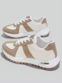 Flipark New Round Toe Lace-Up Colorblock Multi-Functional Fashion Versatile City Outdoor Casual Sports Shoes For Women (Recommended To Buy One Size Up) - Khaki - View 4