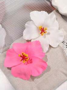 3件組夏威夷花卉髮夾，3.5英吋熱帶雞尾酒花與扶桑花髮夾，適合女孩、海灘、Luau派對、婚禮配件 - 彩色 - 查看 3