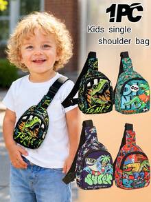 1PC Toddler Dinosaur And Shark Pattern Chest Bag, Adjustable Shoulder Strap One Shoulder Crossbody Bag, Lightweight Comfortable Casual Bag Suitable For Toddler School And Daily Wear - Multicolor - View 1