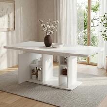 Mesa de comedor extensible de 140/180 x 80 cm, apta para 6-8 personas, con espacio de almacenamiento, tablero reforzado, mesa de comedor extensible de estilo escandinavo, color roble. - Blanco - Ver 4