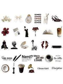60 miếng nhãn dán Clean Girl Coffee Lady, chất liệu PVC, thiết kế sáng tạo và thẩm mỹ, phù hợp cho ốp điện thoại, máy tính bảng, laptop, vali, ô tô, sổ tay, nhật ký viết tay, phụ kiện scrapbook - 60 CÁI - Xem 2