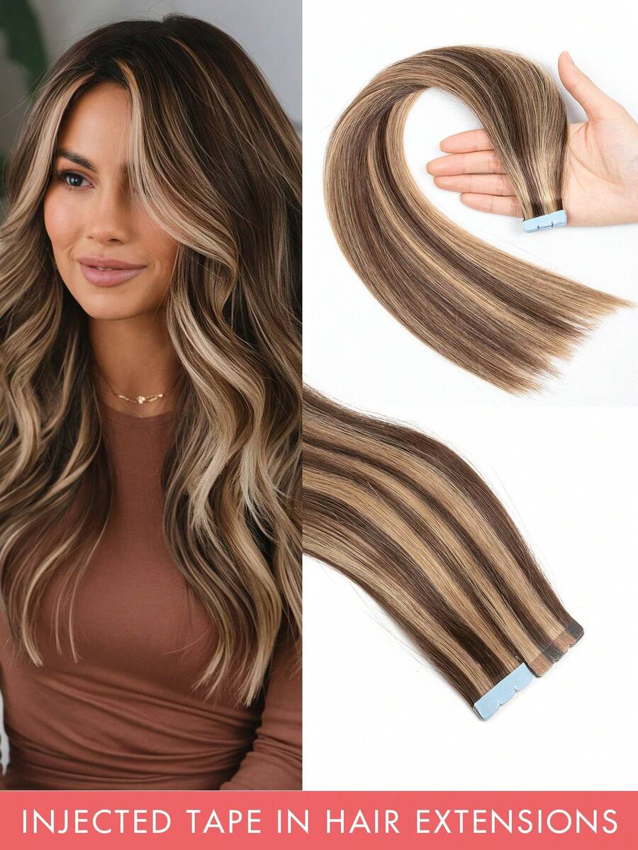 Invisible Hair Extensions Double-Sided Seamless Tape-In Hair Extensions 12-24 Inches With Mini Tape