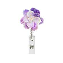 1pc 3D Pearl Crystal Flower Core Retractable Rotating Badge Reel With Crocodile Clip, ID Card Holder Gift - Multicolor - View 7