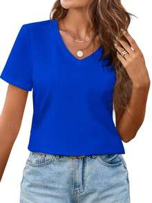 Women Christian Faith Letter Print T-Shirt, Faith Is Like Wi-Fi Graphic Round Neck Short Sleeve 100% Cotton Summer Top, Plus Size All Season - 藍色3 - 查看 2
