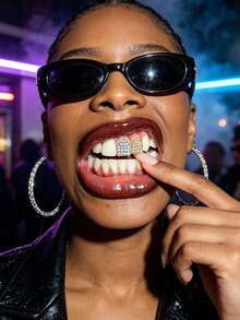 Grill de un solo diente con strass unisex, grill de diente con strass brillante estilo hip hop, joyería de diente con strass, grill de un solo diente con strass de circonita cúbica, adecuado para Halloween, fiesta, discoteca, rapero, cosplay - Multicolor - Ver 5
