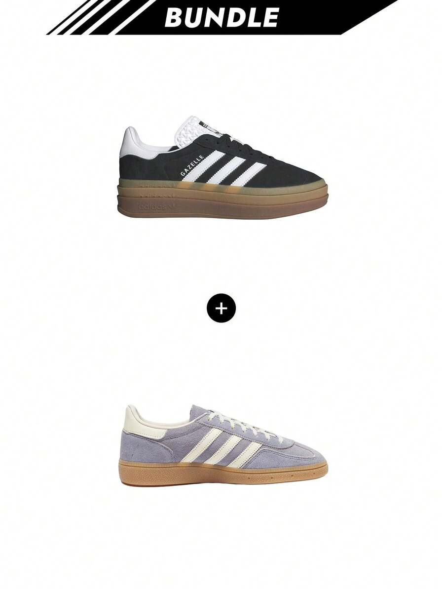 Adidas [Bundle] Gazelle Gazelle Bold Women's Sneakers Core Black / Cloud White / Cloud White IE0876 + Gazelle Originals Handball Women's Shoes Violet / Cream White JR0849 - Core Black+Silver Violet - View 1