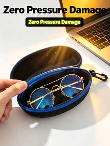 Portable Anti-Pressure Zipper Glasses Case With Carabiner Clip, Textured Hard Shell Eyewear Storage, Unisex, Minimalist Design, Suitable For Hanging On Backpack, Car Accessory, Travel Essential, Vacation Must-Have Fashion Glasses Storage Box - Multicolor - View 5