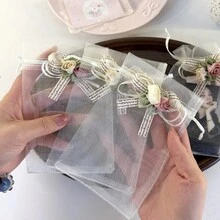 6pcs Party Gift Mesh Packaging Bags, Drawstring Pouches, Gift Packaging Bags, Premium Exquisite Gift Bags, Bow Flower Drawstring Gift Packaging Bags, Women's Jewelry Gift Bags, Large Capacity Storage Bags, Suitable For Party, Birthday, Wedding And Other Mesh Drawstring Gift Packaging Bags. - Gift Bags - View 1