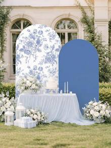 2pcs-Blue Floral Arch Backdrop 7.2ft X 6.6ft Elastic Party Backdrop, Suitable For Wedding, Birthday, Tea Party, Bridal Shower, Baby Shower Ceremony Banquet Decoration - Multicolor - View 5