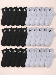 10/20 Pairs Random Style Mid-Calf Socks, Basic Color Triangle Print Boys Socks, Soft Student Socks, Perfect Daily Gift And Back To School Accessory - Multicolor - View 2