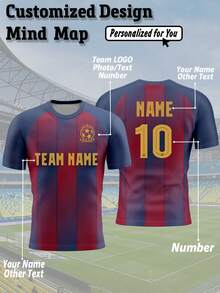 1pc Personalized 2526 FCB Red & Blue Colorway Men's Soccer Jersey - Customized Number, Team Name And Team Logo Short Sleeve T-Shirt. The Best Gift For Friends And Family. - Multicolor - View 1