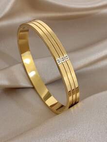 18k Gold Plated Stainless Steel, 5-Layer Wavy Stainless Steel Gold Bracelet, Women's Bracelet, Stainless Steel Jewelry, Designer Jewelry, High-Quality Luxury Jewelry, Thick Bracelet, Gold Plated Jewelry, Suitable For Daily, Date, Party, Holiday Season, Back To School Season, Summer Jewelry, Beach Jewelry, Women's Beach Accessories, Birthday Gift, Girlfriend Gift, Mother Gift, Bohemian Jewelry - Multicolor - View 9