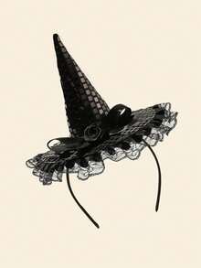 1PC/Set Halloween Atmosphere Headpiece Sequin Pumpkin Hat Headband Witch Party Performance Prop Lace - View 5