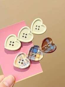 Cute Plaid Heart Decor Hair Clip, Side Bangs Hairpin Accessories For Girls,Hair Claws,Bobby Pin - Multicolor - View 3