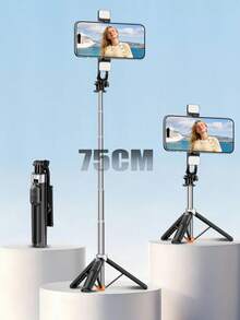 1.8m 1.7m 75cm 合金自拍棒三腳架，一鍵彈出式可拆卸底座，三色 LED 補光燈，藍牙防抖手機支架，適用 Vlog、旅行、節日禮物，支持 iOS 和 Android 系統 - 彩色 - 查看 4