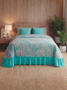 Home Elephant Double Quilt With Decorative Cushions - Teal Blue - View 3