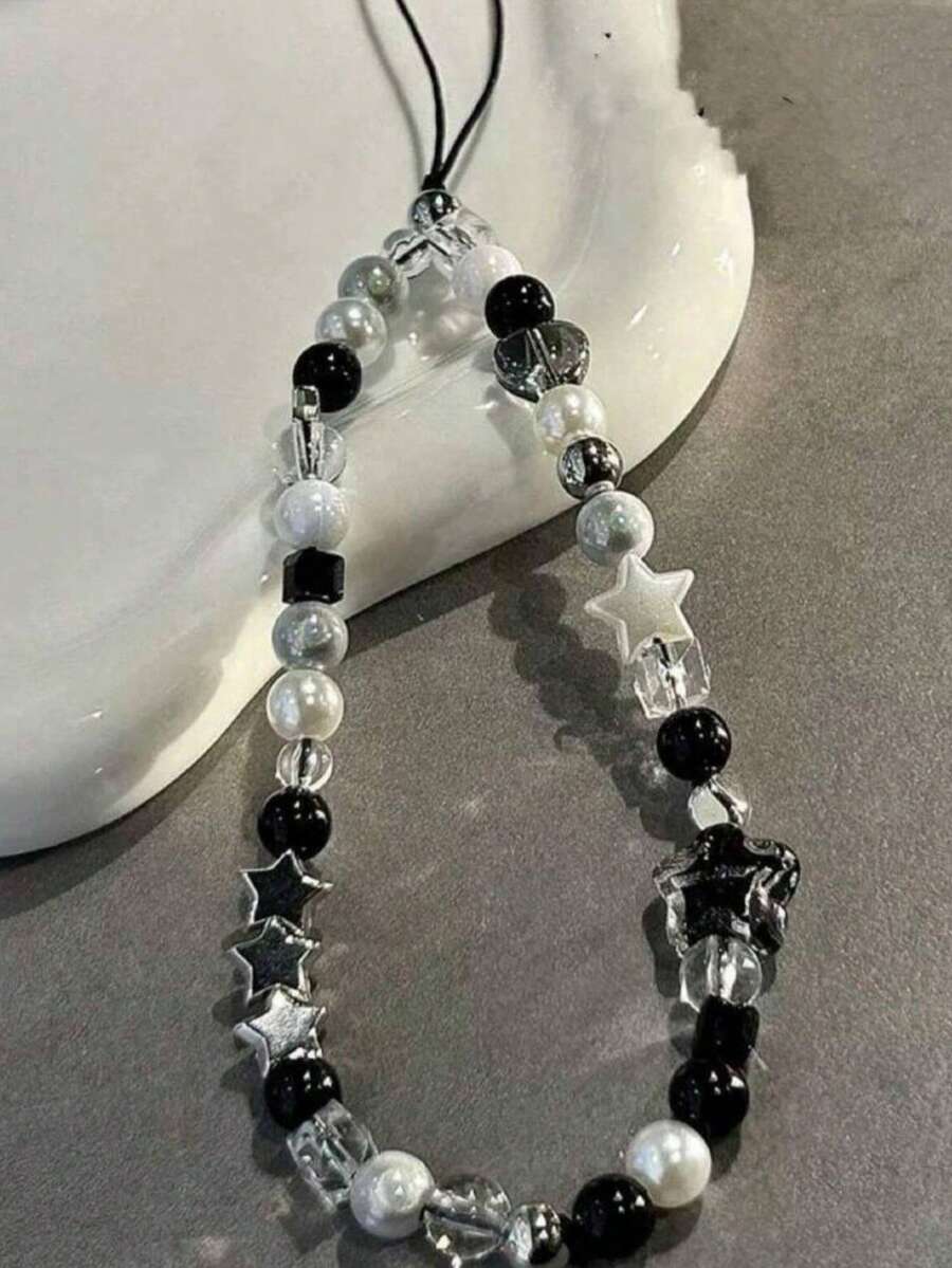 1pc Starry Sky Phone Chain, Transparent Acrylic Handmade Beaded Camera Lanyard, Phone Accessory, Phone Lanyard, Smartphone Wrist Strap, Smartphone Crossbody Bag (Actual Size May Vary Slightly From The Photo Due To Shooting Angle And Magnification) - Black - View 1