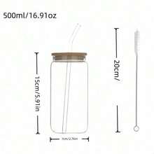 1 Set High Borosilicate Glass Water Cup, Includes 500ml Cup With Lid + Glass Straw + Straw Brush, Cute Reusable Glass Bottle, Iced Coffee Cup, Tea Cup, Suitable For Restaurant - Multicolor - View 10
