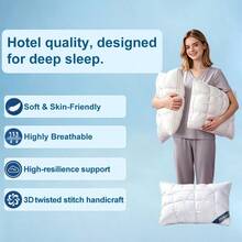 2PCS Luxury Hotel-Quality Pillows, Queen Size High Resilience Plush Fill, HypoallergenicPolyester Fabric, Soft Comfortable For Deep Sleep. Ideal For Side Back Sleepers, BreathableCooling, All-Season Use, Machine Washable - 2PCS White - QUEEN - View 2