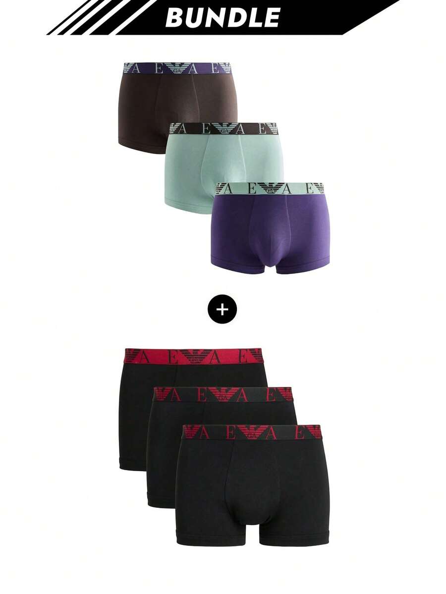 [Bundle] Emporio Armani 3 Packs Men's Boxers + 3 Packs Men's Boxer Briefs - Purple and Mint Green and Black+Blue/Red - View 1