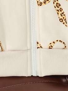 Baby Girl Autumn Thin Bow All-Over Print Ribbed Long Sleeve Apricot Hooded Jacket Children's Zipper Pocket Casual Fashion Cardigan Spring Top - Apricot - View 8