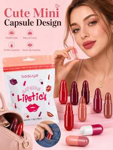 Set de 18 piezas de mini labiales en cápsula, polvo mate aterciopelado de larga duración sin volar, combinación multicolor, fácil de aplicar, adecuado para todas las ocasiones, apto para principiantes, adecuado para uso diario, portátil - Multicolor - Ver 4