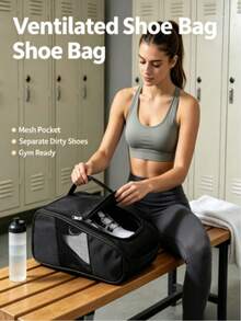 Foldable Sneaker Storage Bag With Handle For Easy Carrying, Dual-Side Breathable Mesh To Prevent Odor, Suitable For Fitness, Outdoor Camping, Travel, School And More - Black - View 6