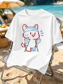 T-shirt pour homme avec un graphique amusant d'un chien de dessin animé, tissu de haute qualité, coupe ample et confortable, style street hip-hop, De - Blanc - Voir 2