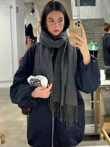 1pc Women's Small Size 30*180cm Solid Color Faux Cashmere Warm Versatile Tassel Long Scarf, Minimalist Fashion Elegant Winter Cold-Proof Warm Soft Scarf Shawl, Suitable For Daily Outings, Cold Weather, Gatherings, Dates, Christmas Gift Use - Multicolor - View 1