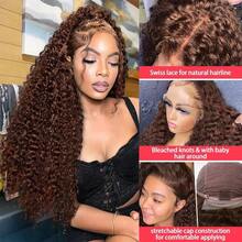 34 Inch 250% Density 13x4 Chocolate Brown Deep Wave  Human Hair Wig 13x4 Loose Deep Wave Lace Front Wigs Human Hair 4# Colored Pre Plucked Wet And Wavy Lace Front Wig Human Hair For Women With Baby Hair Natural Black Color - S4 - View 4
