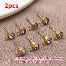 2Pcs 14/15/16mm Stainless Steel Gold Color Zirconia Stud Earrings Post With Hook For DIY Earring Making Jewelry Findings Wholesale - Multicolor - View 29