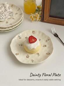 1pc Asymmetrical Hand-Pinched Ruffled Ceramic Dessert Plate, Multiple Floral Swallow Heart Designs, Dessert Plate For Home Afternoon Tea Coffee Cup Tray, High Aesthetic Gift Tableware - Multicolor - View 5