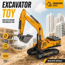 Alloy Children's Excavator Bulldozer Toy Car Crane Beach Toy Simulation Model, Engineering Vehicle Educational Early Learning Gift For Boys And Girls - Multicolor - View 1