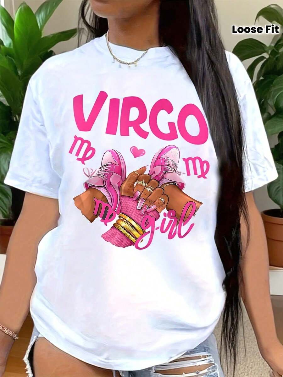 T-shirt ampia Virgo, Maglietta Virgo Leopard, Maglietta Compleanno Virgo, Regalo Virgo, Regali Virgo per Donne, T-shirt Virgo, Maglietta Zodiac Virgo 100% Cotone - Bianco - Visualizzare 1