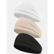 3 Packs Women's Non-Slip Headbands, Soft, Comfortable, Sweat-Absorbent Elastic, For Yoga, Running, Workout, Face Wash, Solid Color Casual, All Seasons - Multicolor - View 1