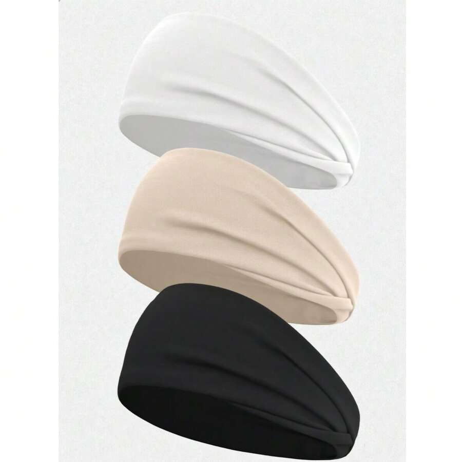 3 Packs Women's Non-Slip Headbands, Soft, Comfortable, Sweat-Absorbent Elastic, For Yoga, Running, Workout, Face Wash, Solid Color Casual, All Seasons - Multicolor - View 1